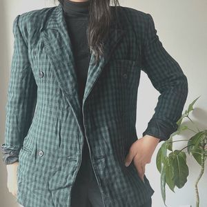 vtg 90s green black checkered blazer The Limited fitted blazer minimalist medium